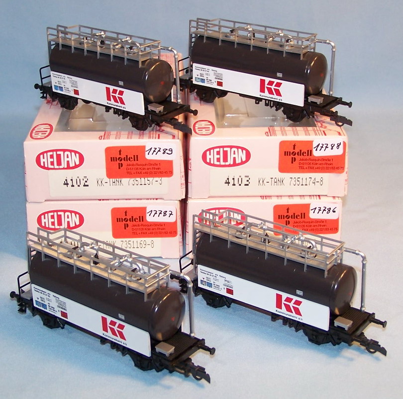 Heljan 4100-4104, 4 Kesselwagen DSB "KK-Tank", 2000 Original im OK (17786-17789)